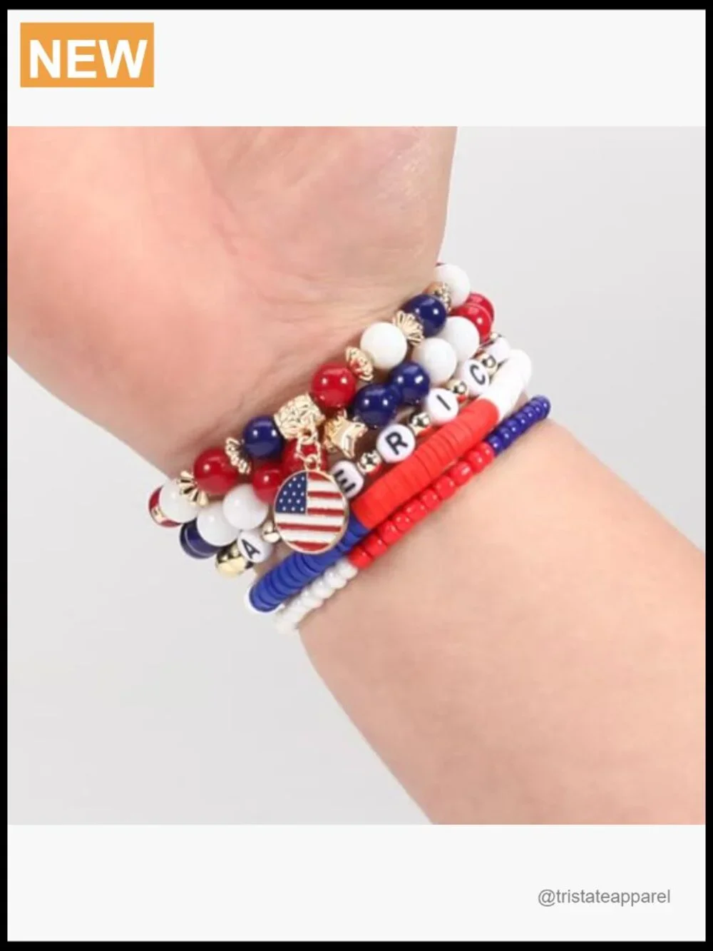 Patriotic Beaded Stretch Bracelets Set of 4